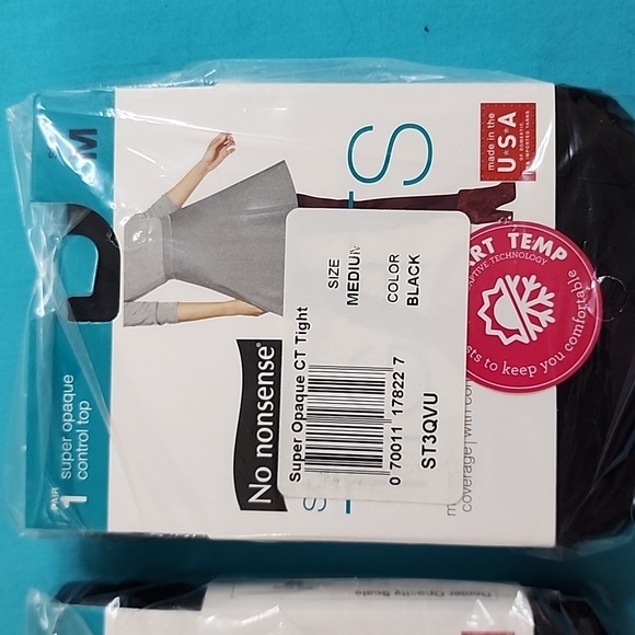 BNIB No Nonsense Black Super Opaque Control Top Tights Size Medium - Picture 2 of 5